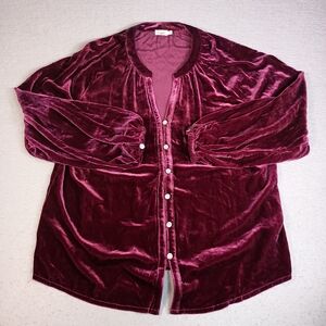 Faherty Women's L Silk Blend Purple Velvet Genevieve Luxurious Elegant Blouse